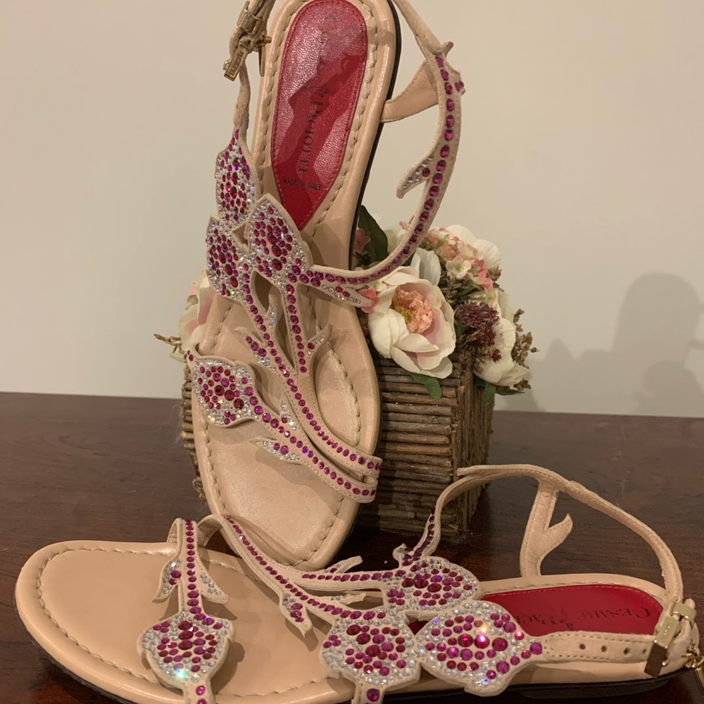 Cesare Paciotti crystal floral sandal